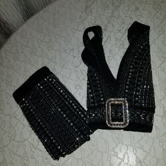 Rhinestones Jewel Elegant SpandexPartially linedCrystal embellished two P - Picture 8 of 15